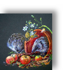 Two Hedgehogs amongst Autumn apple windfalls