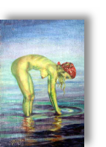 Nude bent peering into the sea